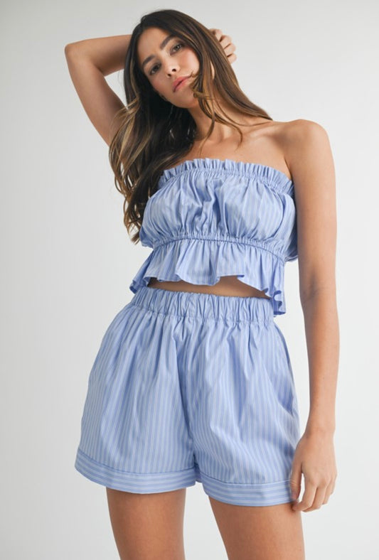 Blue Stripe Ruched Set