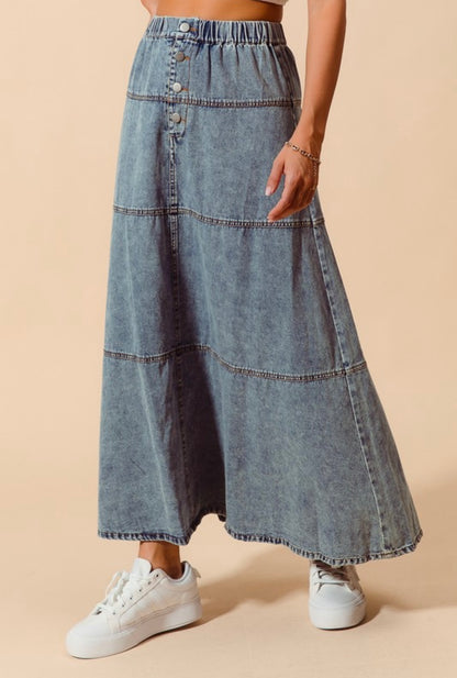 Denim Block Maxi Skirt