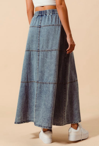 Denim Block Maxi Skirt