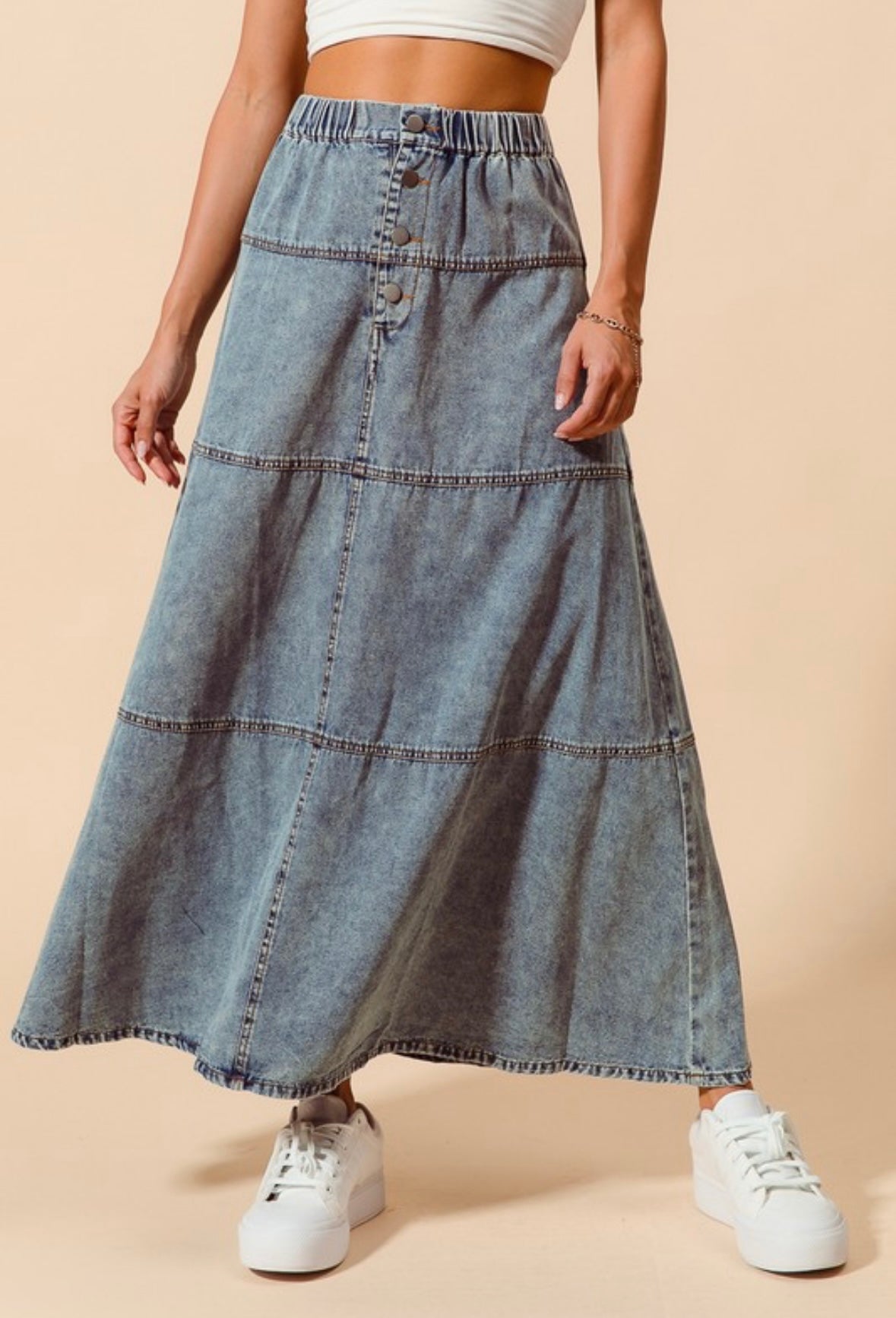 Denim Block Maxi Skirt