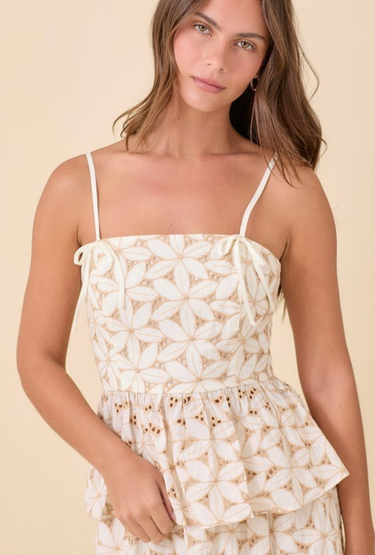 Floral Eyelet Pelpum Tank