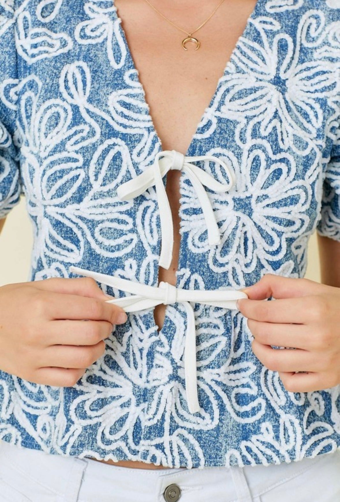 Denim Embroidered Top